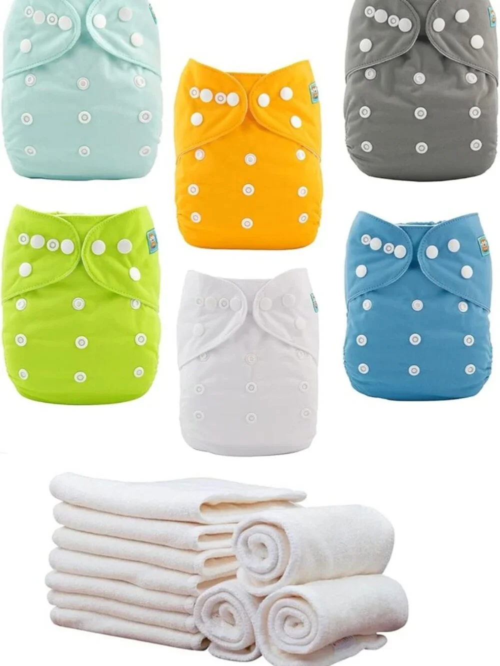 6-Pack Adjustable Cloth Diapers with 12 Inserts - Washable & Reusable for Babies